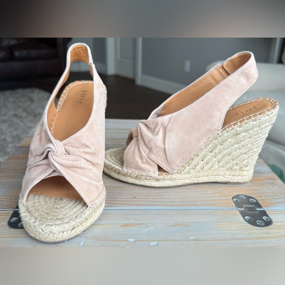 Joie SIZE 37 Nude Pink Suede Women's Slingback Espadrille Platform Wedge Sandals - Picture 5 of 12